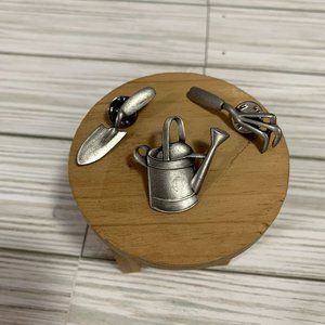 Vintage JJ Pewter Gardening Pin 3 Piece Set